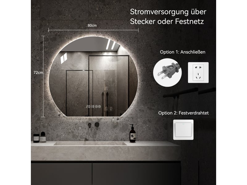  Miroir de salle de bain led rond antibuée à intensité variable W3700P411262 - Conforama C
