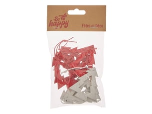 Lot de 10 suspensions de sapin en bois rouge et blanc 5 cm