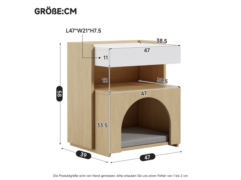  Table de chevet,47x39x58 cm,niche pour félin, led et tiroir,mdf,blanc bois naturel  - Conforama C