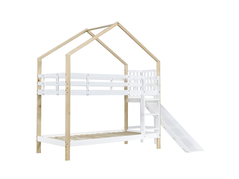 Lit superposé blanc en pin et mdf avec sommier à lattes, capacité 120 kg  - Conforama D