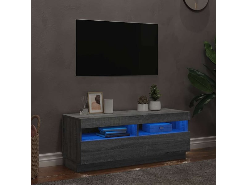 Meuble tv - banc tv - meuble de rangement avec lumières led sonoma gris 100x35x40 cm - Conforama C