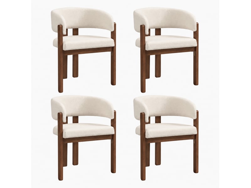 Lot de 4 chaises de salle à manger avec accoudoirs 60x51x80 cm bouclé beige noyer - Conforama A