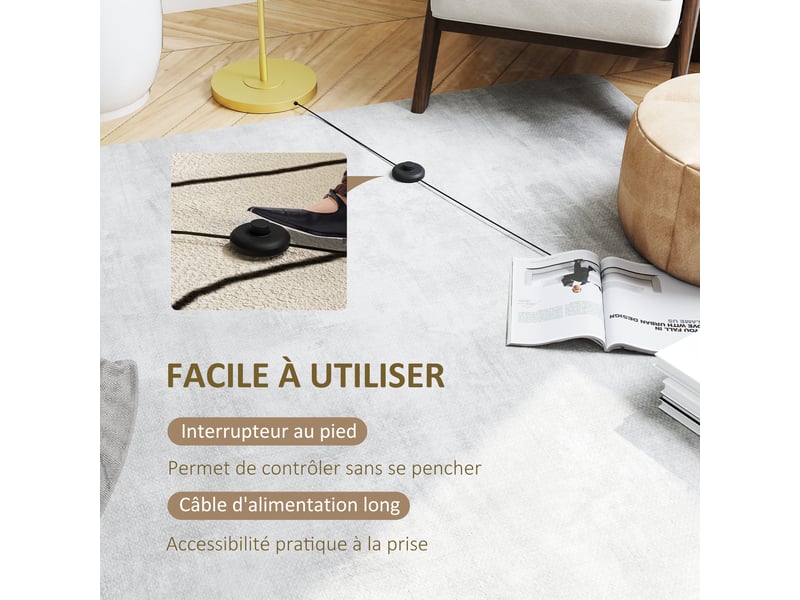  Lampadaire salon moderne doré et blanc avec abat-jour aspect lin et interrupteur au pied, hauteur 163,5 cm  - Conforama D