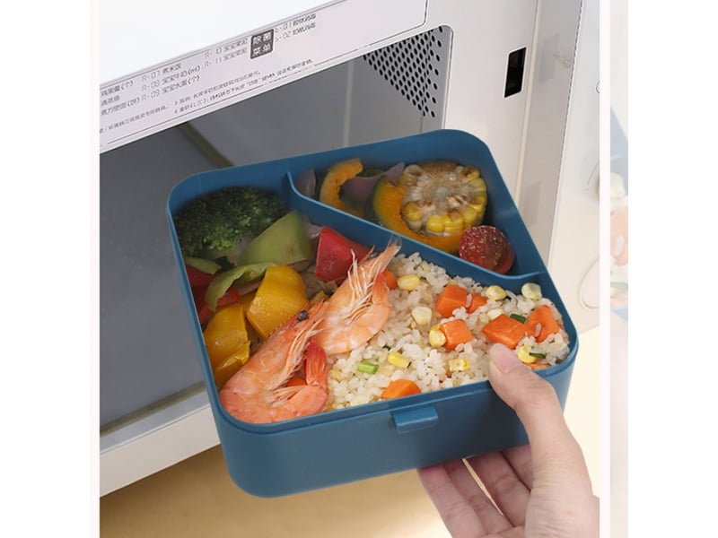 1 boîte à lunch compartimentée pour éviter le mélange des odeurs, compatible micro-ondes (bleu + sac isotherme) - Conforama B