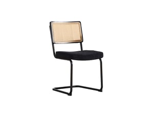 Lot de 2 chaises de salle à manger 47x58x86cm - cushion for kitchen, living room, bedroom - synthetic cane back & chenille seat - metal frame - noir