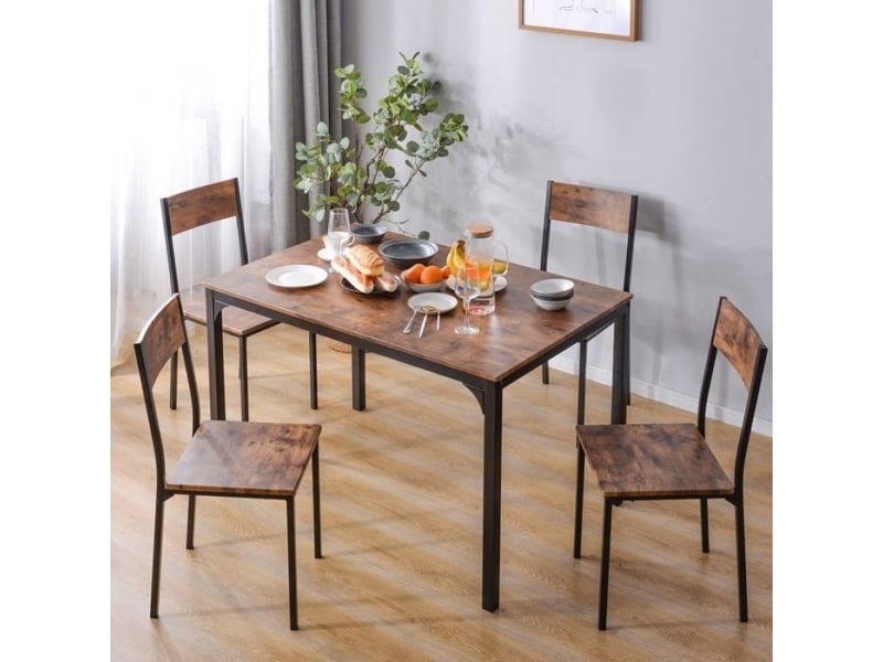  Lot de 4 chaises de salle à manger en métal et bois pour salle à manger - 5 pièces  - Conforama C