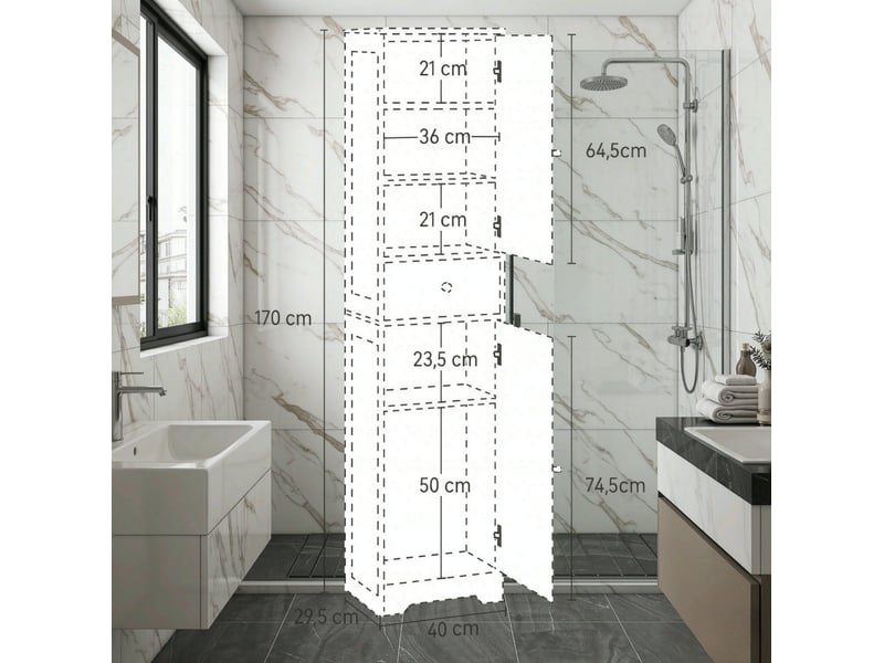 Colonne de salle de bains blanche avec 2 portes, 1 tiroir et étagère réglable pour vos petits espaces - Conforama C