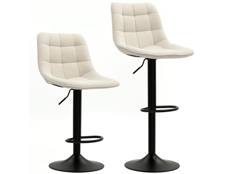  Lot de 2 tabourets de bar beige rembourrés - pivotants et réglables, cadre acier, effet chenille  - Conforama A