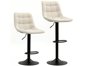Lot de 2 tabourets de bar beige rembourrés - pivotants et réglables, cadre acier, effet chenille