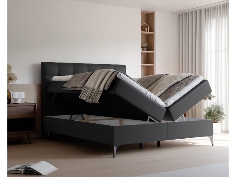  Lit coffre bailey - 160x200 cm - avec matelas et surmatelas - éco-cuir - noir BAILEY - Conforama C