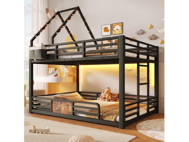  Lit superposé enfant 140 x 200 cm en métal et mdf noir avec led  - Conforama C
