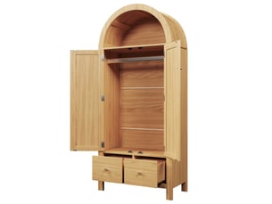 Armoire penderie 2 portes rotin et 2 tiroirs coloris chêne 78x45x181 cm