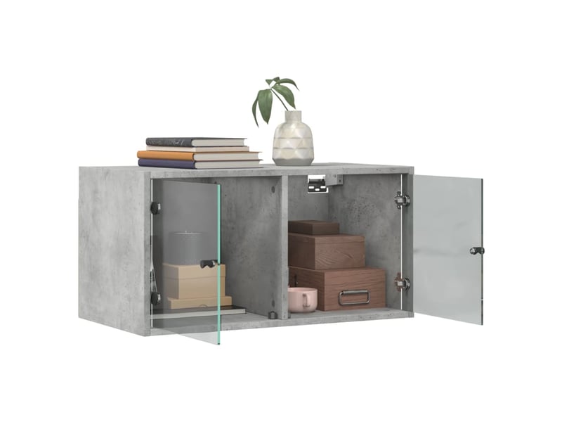  Armoire murale salon, meuble de rangement avec portes en verre gris béton 68,5x37x35 cm  - Conforama E