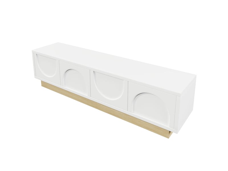  Meuble tv 175 cm, design courbe minimaliste meuble tv contemporain, rangement spacieux, passe-câbles intégré  - Conforama E