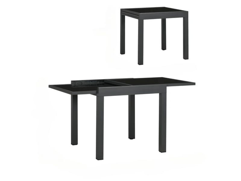 Table à manger plateau extensible grand format piètement en aluminium gris foncé plateau en verre trempé noir - Conforama A