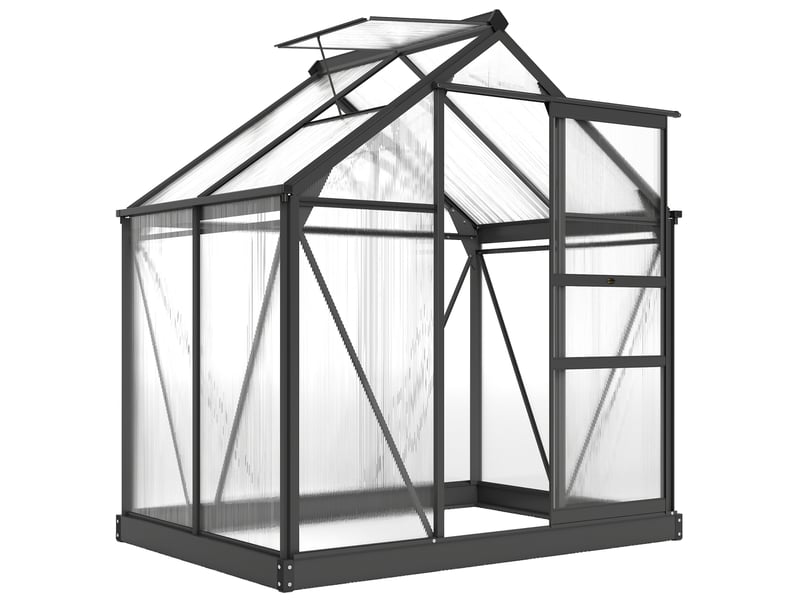  Serre de jardin polycarbonate 190 x 132 x 201 cm résistant aux uv 30+ fondation renforcé gouttière gris  - Conforama A