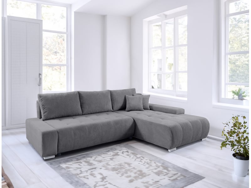 Canapé d'angle convertible velutti l velours côtelé poso gris foncé, méridienne droite avec coffre  - Conforama B