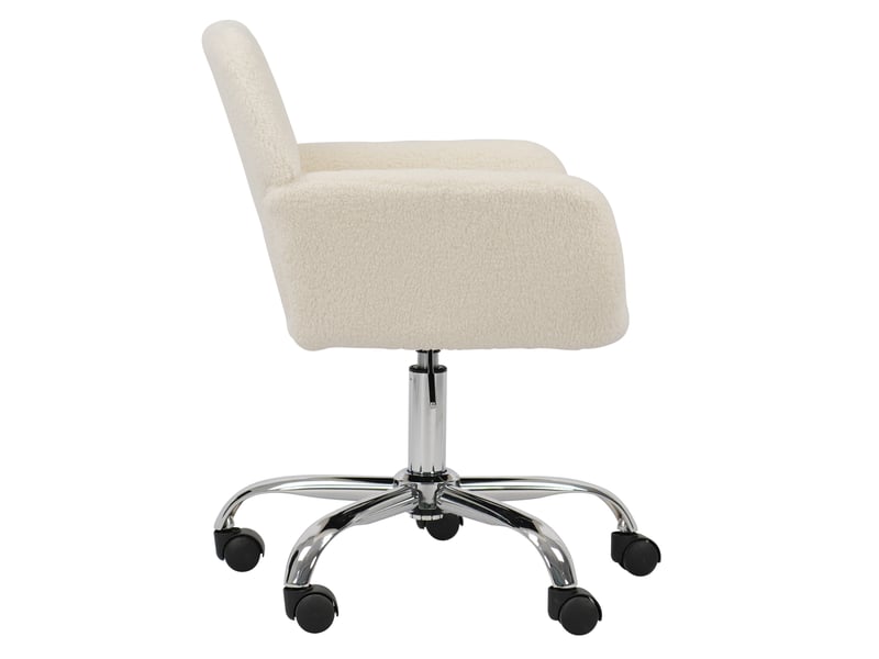  Chaise de bureau pivotante réglable en hauteur avec assise ergonomique et roulettes, en fausse fourrure blanc  - Conforama D