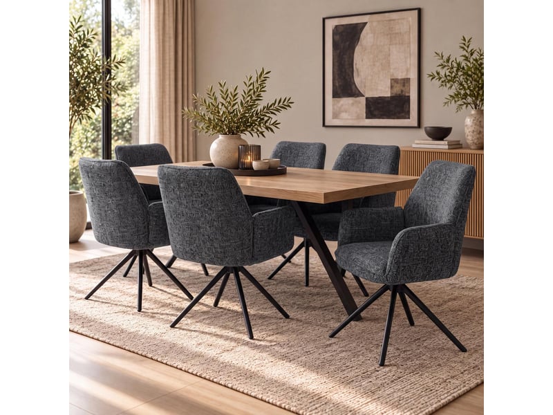  Lot de 6 chaises de salle à manger hwc-g67, pivotantes, position automatique, chenille métallisée (410 gm²) - structure noire, gris foncé  - Conforama B