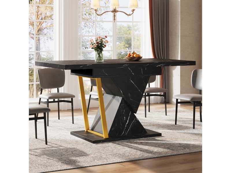  Table de cuisine rectangulaire avec allonge noir+doré - 80x110-140max.cm mdf table bicolore - Conforama D