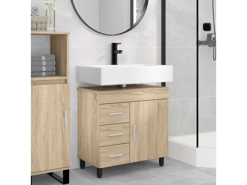 Unité de vanité de salle de bain, meuble de rangement chêne sonoma 60x35x60 cm shl5813 - Conforama B
