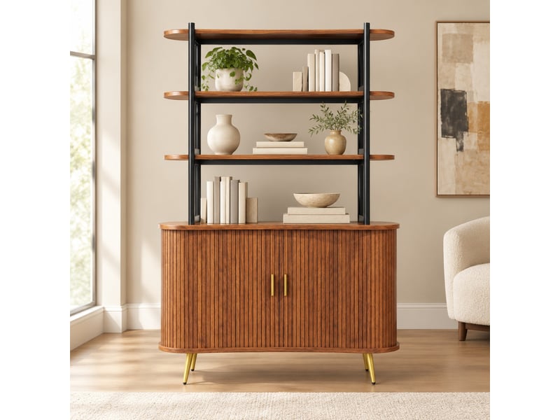  Buffet et enfilade avec portes coulissantes et 4 étagères réglables pour cuisine et salon en mdf 120×40×183 cm bois  - Conforama B