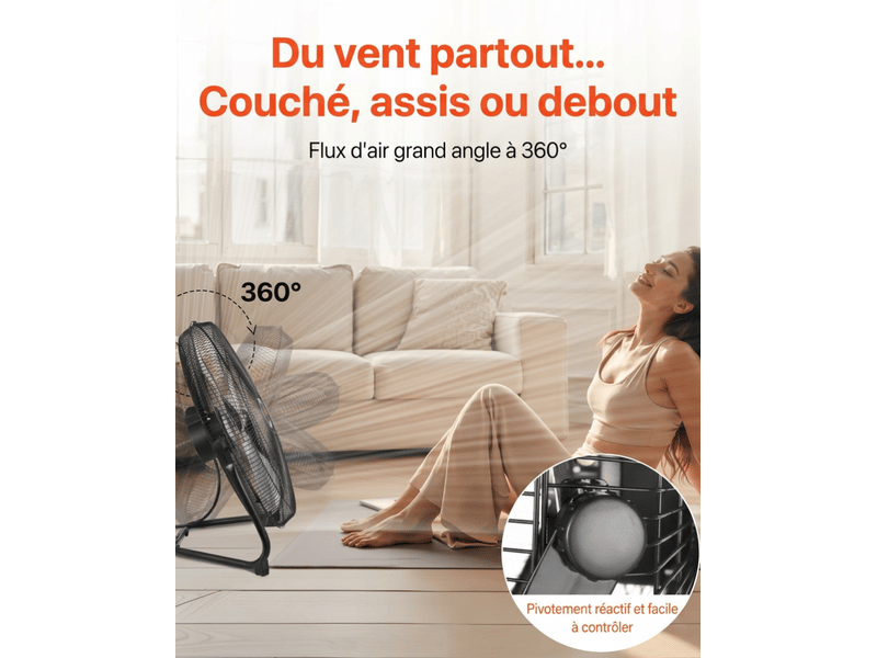 Ventilateur de sol industriel 18 pouces, 4000 cfm, 3 vitesses, inclinaison 360°, métal robuste pour garage, salle de sport et bureau - Conforama E