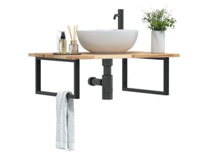 Étagère de vasque murale acier et bois massif d'acacia shl4071