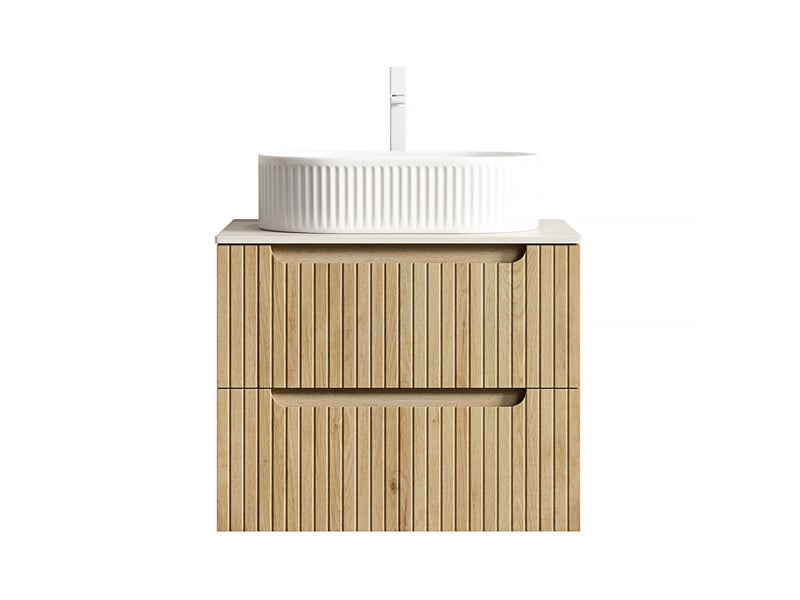 Meuble sous vasque suspendu avec 2 tiroirs et vasque ovale pour salle de bain blanc chêne clair 60 × 46 × 62,2 cm - Conforama A