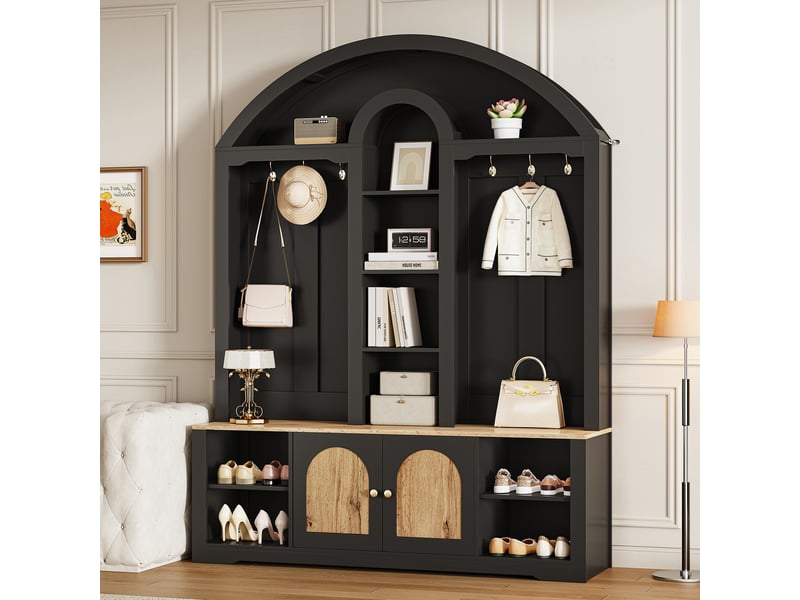 Lit superposé 90x200 cm avec fenêtre et étagères, bandeau led, coffre en bois massif toute hauteur avec barrière de sécurité couleur bois, 140x70 cm - Conforama E