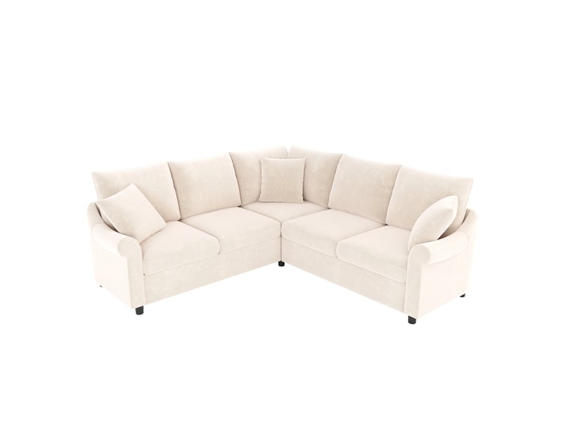  Canapé d'angle en l 5 places 217 x 217 x 83 cm, assise spacieuse et configuration conviviale pour salon, moderne, tissu chenille, beige ABC - Conforama A