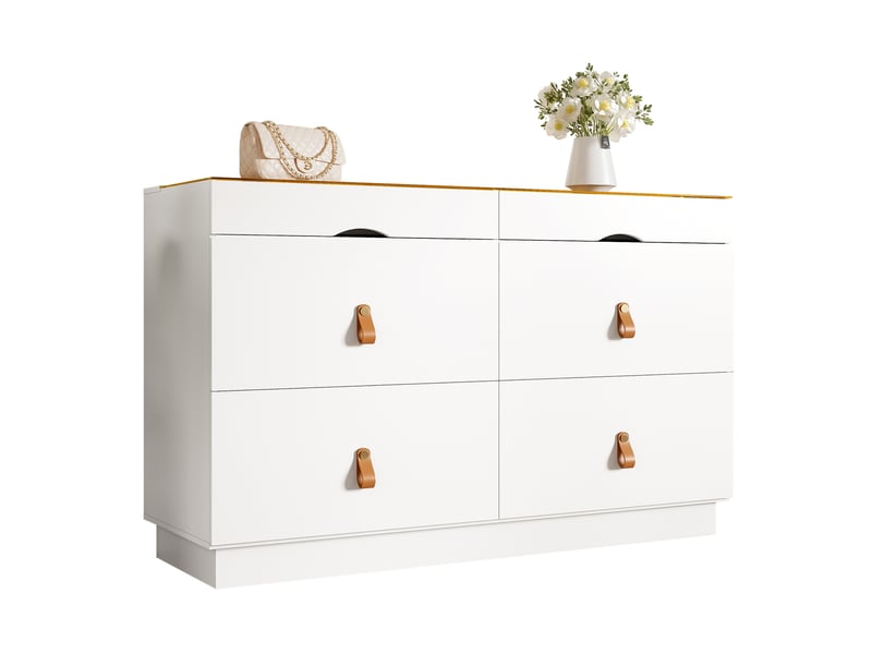  Commode à bijoux 120 x 40 x 78 cm blanche, verre et panneaux de particules, 6 tiroirs avec rangement  - Conforama A