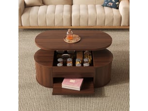Table basse relevable avec plateau relevable et étagère coulissante, en mdf, noyer naturel - uvrion