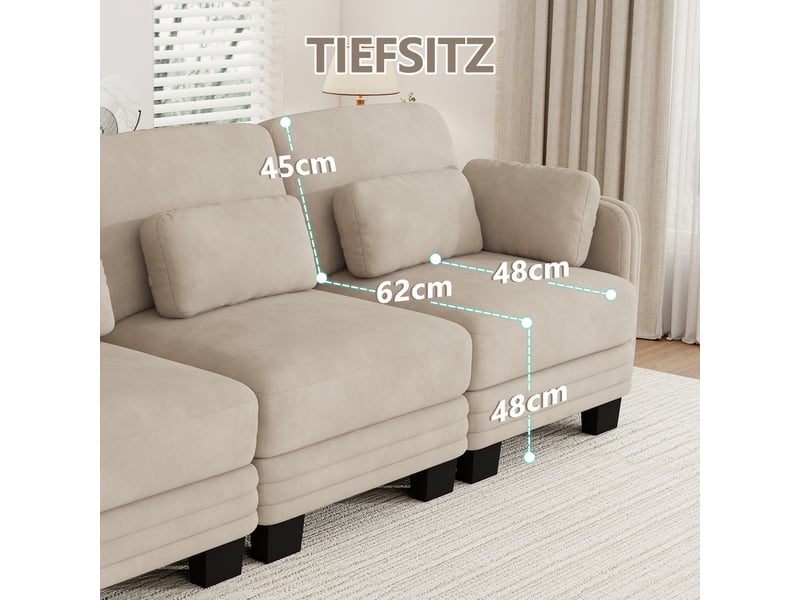  Canapé modulable - 4 places - coussins d'accoudoirs - tissu chenille - mobilier de salon - configuration flexible - brun clair CozyNest - Conforama E