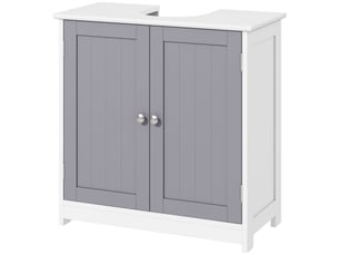 Meuble sous lavabo salle de bain, 2 portes et étagère, mdf gris et blanc, 60 x 30 x 60 cm
