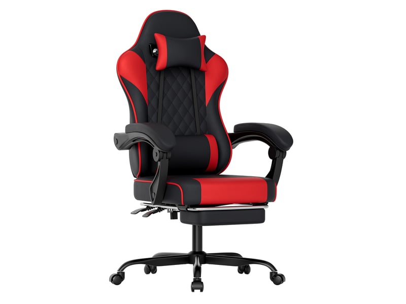  Chaise gaming de bureau en pvc noir et rouge, avec repose-pieds rétractable  - Conforama A