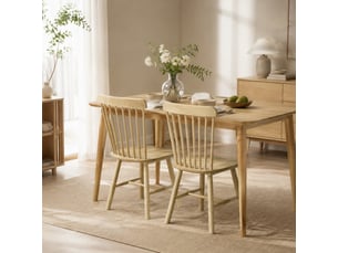Lot de 2 chaises de salle à manger, chaises cuisine en bois d'hévéa, bords arrondis, dossier incurvé, bois naturel