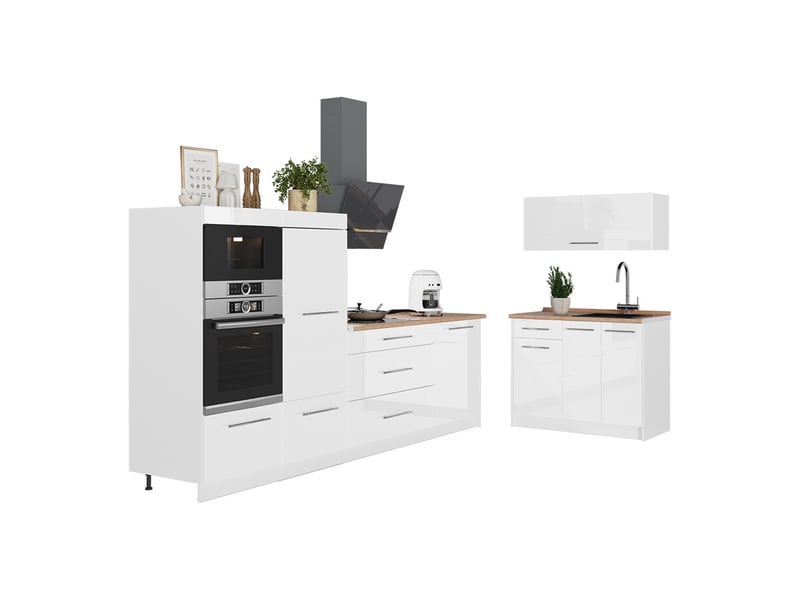  Vicco cuisine, blanc haute brillanceblanc, 380cm, pt chêne  - Conforama E