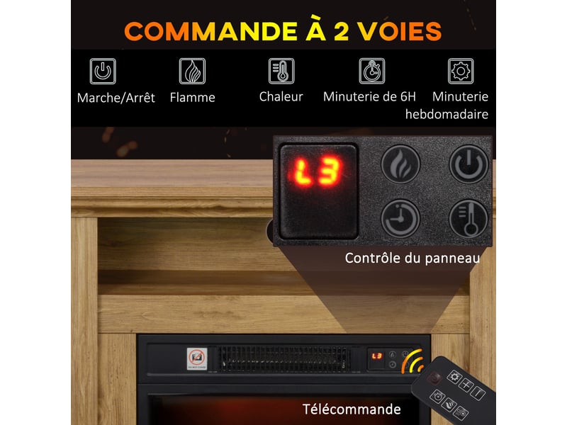 Cheminée électrique effet bois, flammes 3d et chauffage 1 800 w, 81,5 x 30 x 76,2 cm - Conforama W