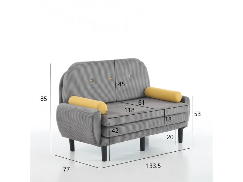 Canapé 2 places en velours côtelé gris, daybed avec fauteuil relax et rangement - Conforama D