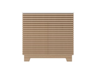 Meuble vasque naturel avec lavabo intégré, portes amorties et rangements 91 cm