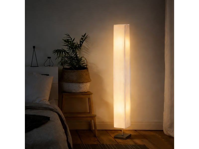  Lampadaire moderne, lampadaire de salon, tissu, 14 × 14 × 120 cm, blanc  - Conforama B