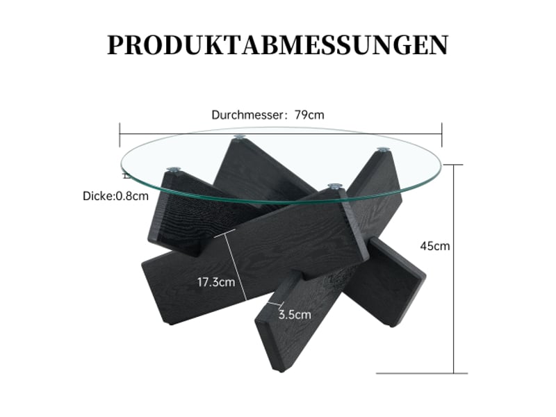  Table basse ronde multicolore en mdf et verre - pieds bois noirs, design épuré, ø79 cm, verre trempé 8 mm  - Conforama C