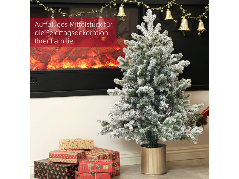 Sapin de noël enneigé avec pommes de pin, ignifugé, stable, ø60 x 100 cm (h), vertor  - Conforama D
