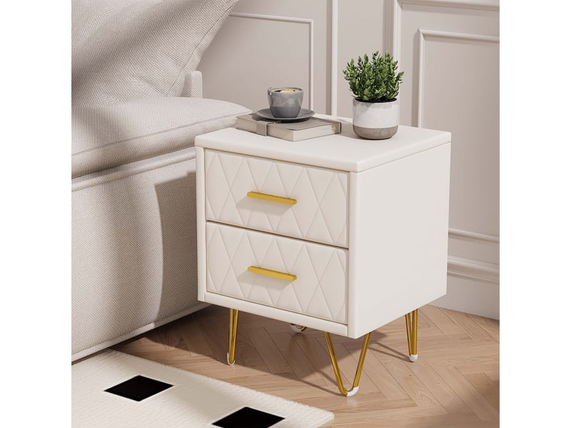  Lot de 2 tables de chevet avec 2 tiroirs de rangement coloris blanc en pu  - Conforama W