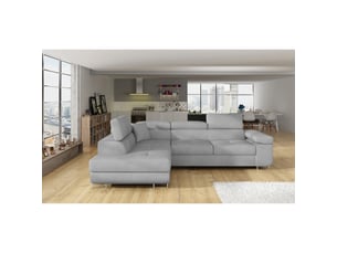 Canapé d'angle gauche fixe <strong></strong> <strong></strong> 4 places Tissu gris avec coffre de rangement