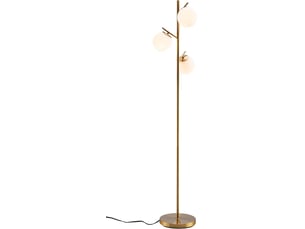 Costway lampadaire à 3 globes, lampe sur pied moderne avec interrupteur à pied et poteau métallique, 3 culots d'ampoule e27, pour salon, chambre, bureau, doré