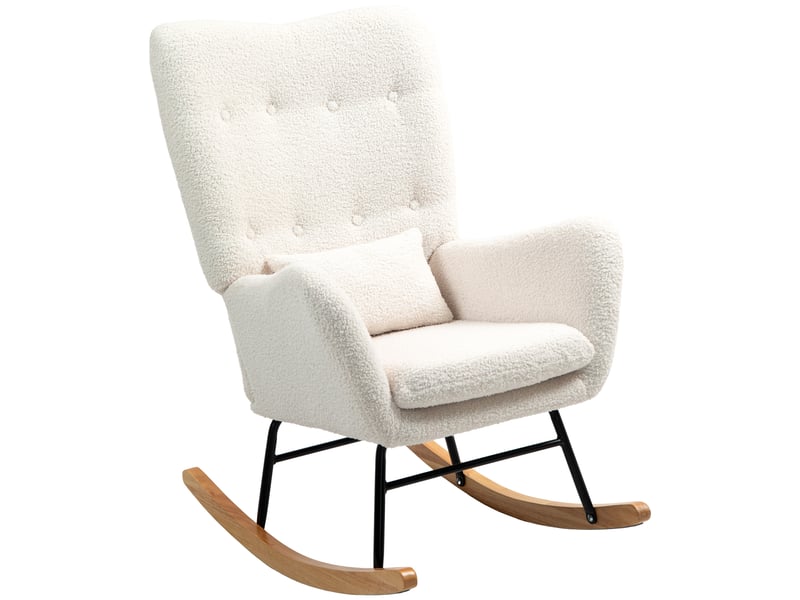  Fauteuil à bascule, housse confortable, rembourrage épais, coussin lombaire, antidérapant, blanc crème  - Conforama B