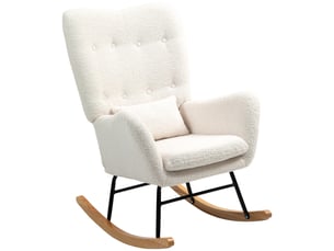Fauteuil à bascule, housse confortable, rembourrage épais, coussin lombaire, antidérapant, blanc crème