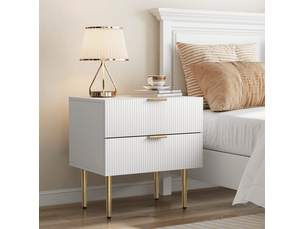 Table de chevet blanche à motif ondulé avec 2 tiroirs